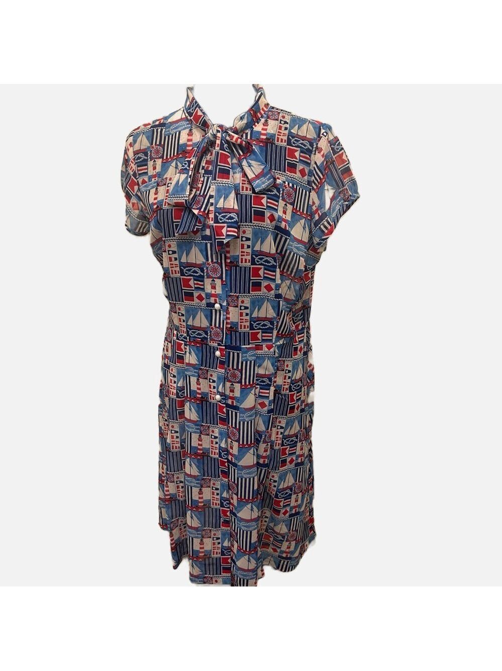 HELL BUNNY Nautical Print Summer Coquette Office Midi Dress Button Down